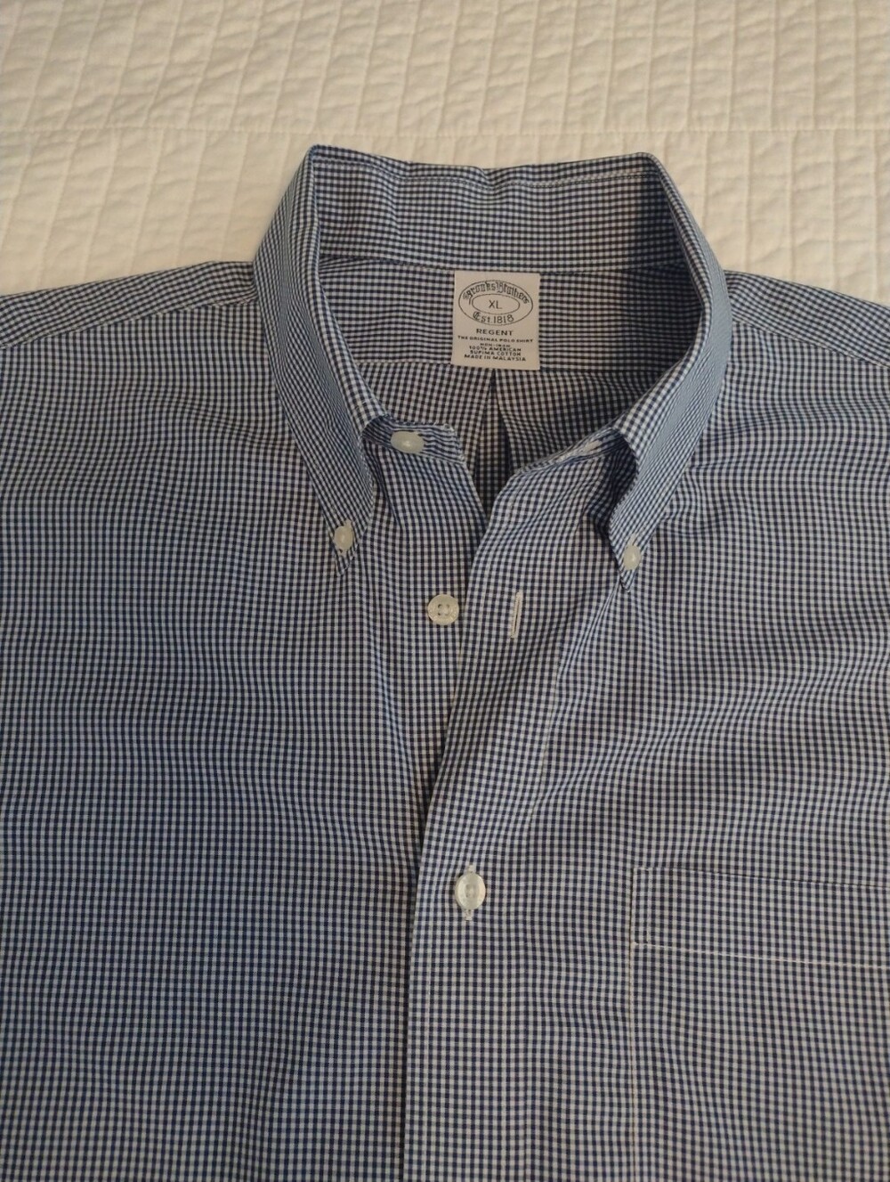Brooks Brothers Regent Men's XL Navy Gingham Check Button Down Shirt Non-Iron